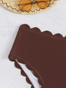 夏季扇贝边高腰比基尼内裤 - 酒紅色 - 查看 4