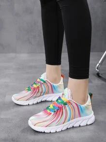 Women's Multicolor Road Running Shoes With Colorful Stripes & Letter Patterned Lace-up Front - Multicolor - View 3