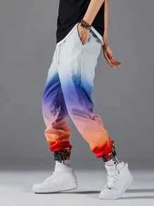 Manfinity Roghcode Men Building Print Ombre Drawstring Waist Pants - Multicolor - View 5