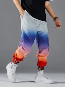 Manfinity Roghcode Men Building Print Ombre Drawstring Waist Pants - Multicolor - View 6