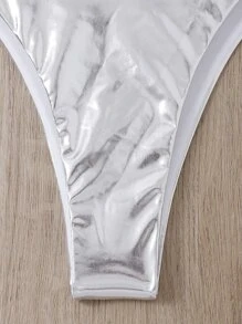 SHEIN Swim Bikini metálico con lados atados en forma de triángulo - Plateado - Ver 4