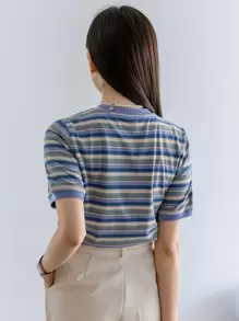 DAZY Colorful Striped Mock Neck Tee - Multicolor - View 2