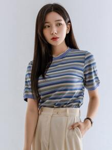 DAZY Colorful Striped Mock Neck Tee - Multicolor - View 3