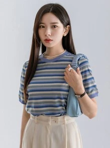 DAZY Colorful Striped Mock Neck Tee - Multicolor - View 4