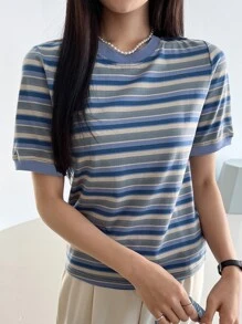 DAZY Colorful Striped Mock Neck Tee - Multicolor - View 5