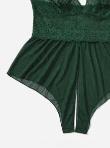 Plus Contrast Lace Mesh Romper Bodysuit