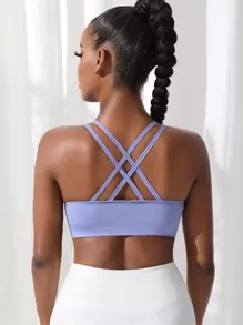 Yoga Basic Áo lót thể thao Nữ Lộ Lưng Hội Chữ thập màu trơn - Màu Lilac Tím - Xem 1