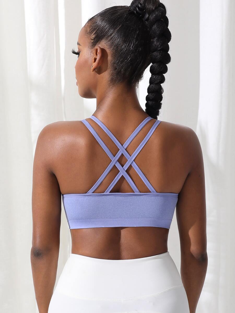 Yoga Basic Áo lót thể thao Nữ Lộ Lưng Hội Chữ thập màu trơn - Màu Lilac Tím - Xem 1