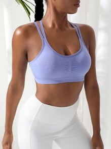 Yoga Basic Áo lót thể thao Nữ Lộ Lưng Hội Chữ thập màu trơn - Màu Lilac Tím - Xem 2