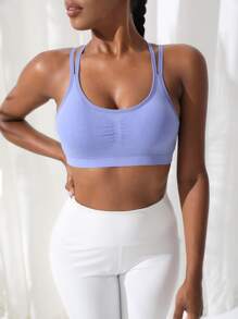 Yoga Basic Áo lót thể thao Nữ Lộ Lưng Hội Chữ thập màu trơn - Màu Lilac Tím - Xem 3