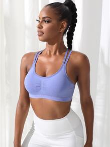 Yoga Basic Áo lót thể thao Nữ Lộ Lưng Hội Chữ thập màu trơn - Màu Lilac Tím - Xem 4
