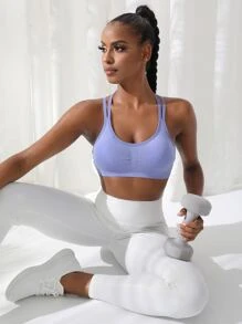 Yoga Basic Áo lót thể thao Nữ Lộ Lưng Hội Chữ thập màu trơn - Màu Lilac Tím - Xem 5