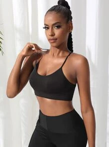 Yoga Basic 素色後鏤空運動型胸罩 - 黑色 - 查看 3