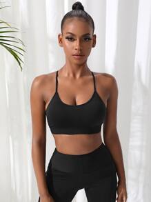 Yoga Basic 素色後鏤空運動型胸罩 - 黑色 - 查看 4