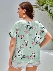 SHEIN LUNE 大碼印花蝙蝠袖襯衫 - 薄荷藍 - 查看 2