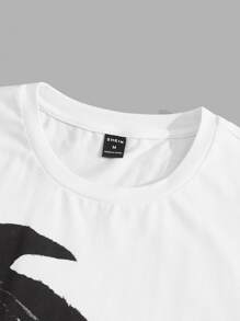 Manfinity VCAY Camiseta de manga corta con gráfico de pájaros de algodón para hombre y pantalón de chándal con cordón en la cintura, para salir