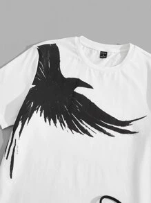 Manfinity VCAY Camiseta de manga corta con gráfico de pájaros de algodón para hombre y pantalón de chándal con cordón en la cintura, para salir