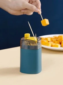 1pc Toothpick Box Creative Automatic Pop-up Household Living Room Press Type Toothpick Cartridge Can Portable Carry On Toothpick Cartridge - Navy Blue - View 2