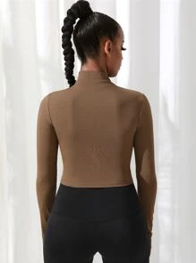 Easithlete Breathable Zipper Front Marled Knit Sports Jacket - Coffee Brown - View 5