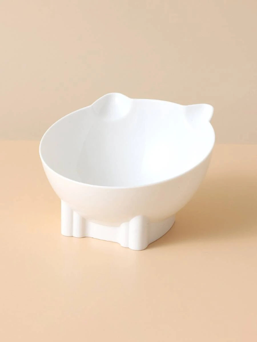 1pc Cat Ear Design Pet Bowl - White - View 1