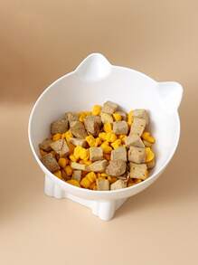 1pc Cat Ear Design Pet Bowl - White - View 2