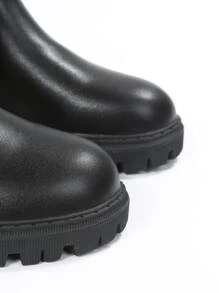 Giày bốt Chelsea cổ ngắn màu đen đế dày cho nữ, giày bốt da PU co giãn, cổ điển và đa năng - màu đen - Xem 5