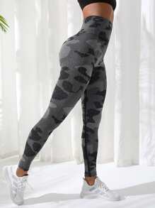 Yoga Basic Quần Leggings Thể thao Nữ Ngụy trang - Màu xám đen - Xem 1