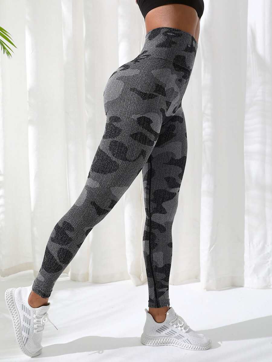 Yoga Basic Quần Leggings Thể thao Nữ Ngụy trang - Màu xám đen - Xem 1