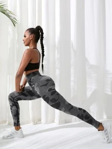 Yoga Basic Quần Leggings Thể thao Nữ Ngụy trang - Màu xám đen - Xem 4