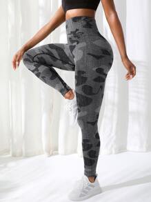 Yoga Basic Quần Leggings Thể thao Nữ Ngụy trang - Màu xám đen - Xem 2