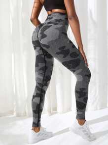 Yoga Basic Quần Leggings Thể thao Nữ Ngụy trang - Màu xám đen - Xem 5
