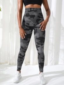 Yoga Basic Quần Leggings Thể thao Nữ Ngụy trang - Màu xám đen - Xem 3
