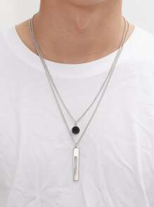 Fashionable and Popular 2pcs Men Round & Geometric Pendant Necklace Alloy for Jewelry Gift and for a Stylish Look