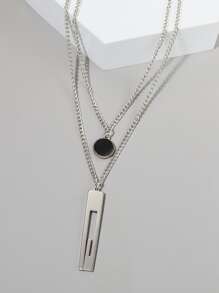 Fashionable and Popular 2pcs Men Round & Geometric Pendant Necklace Alloy for Jewelry Gift and for a Stylish Look
