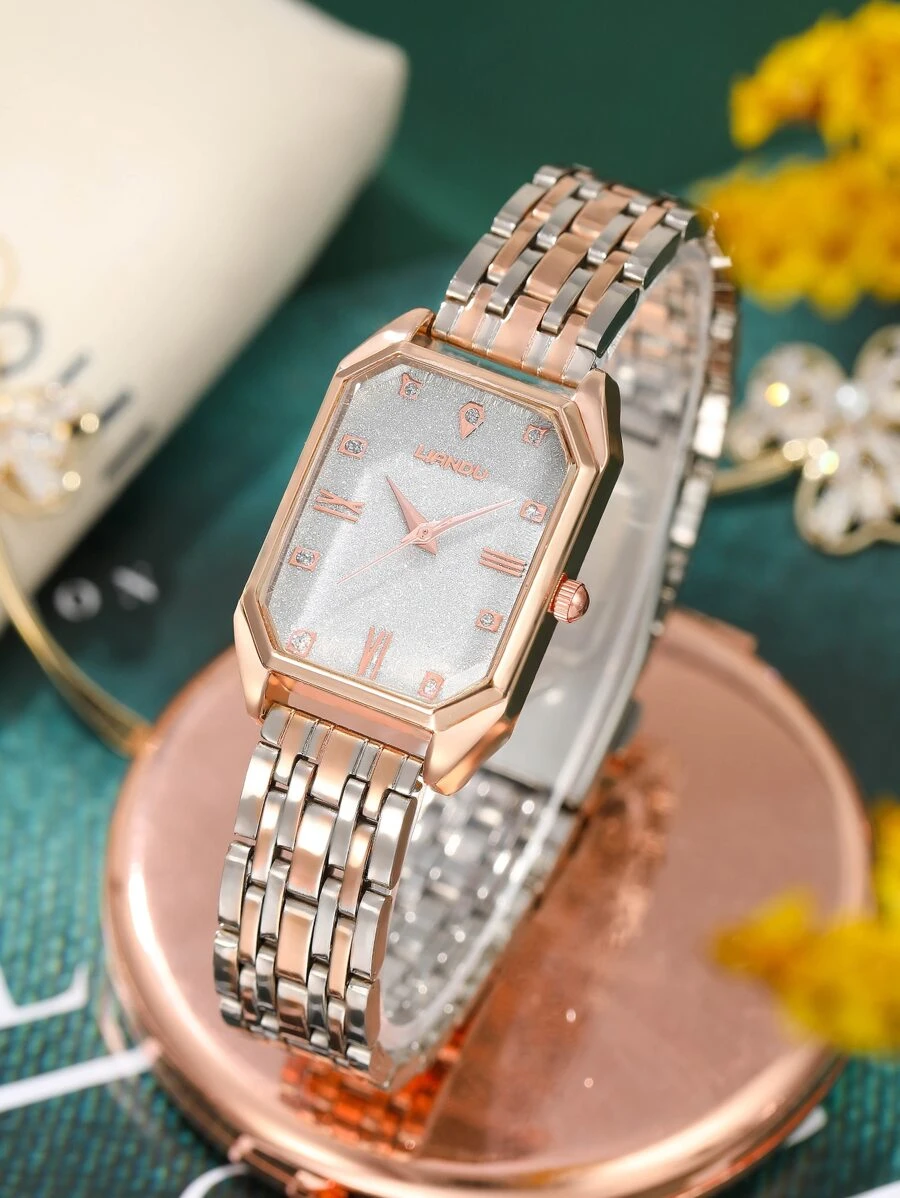 Ngày lễ đồng hồ thạch anh con trỏ đa giác mặt số long lanh - Bạc - Xem 1