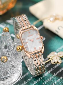 Ngày lễ đồng hồ thạch anh con trỏ đa giác mặt số long lanh - Bạc - Xem 2