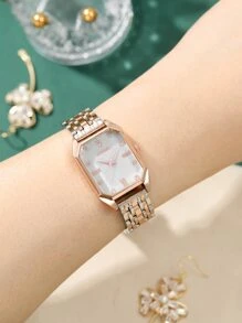 Ngày lễ đồng hồ thạch anh con trỏ đa giác mặt số long lanh - Bạc - Xem 3