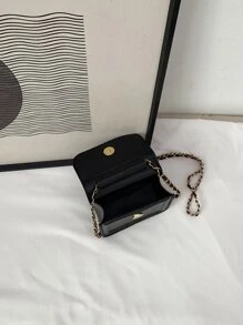 Mini Letter Graphic Flap Chain Square Bag - Black - View 4