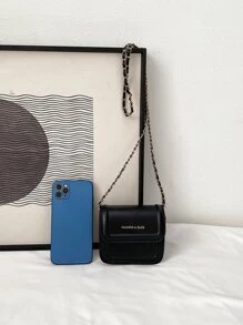 Mini Letter Graphic Flap Chain Square Bag - Black - View 5