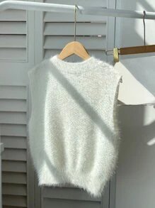 SHEIN Unity Chaleco de punto unicolor tejido mullido - Blanco - Ver 2