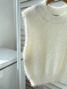 SHEIN Unity Chaleco de punto unicolor tejido mullido - Blanco - Ver 3