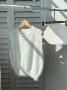 SHEIN Unity Chaleco de punto unicolor tejido mullido - Blanco - Ver 4