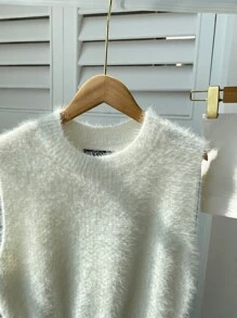 SHEIN Unity Chaleco de punto unicolor tejido mullido - Blanco - Ver 5