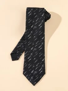 Men Graphic Pattern Tie - Black and White - View 1