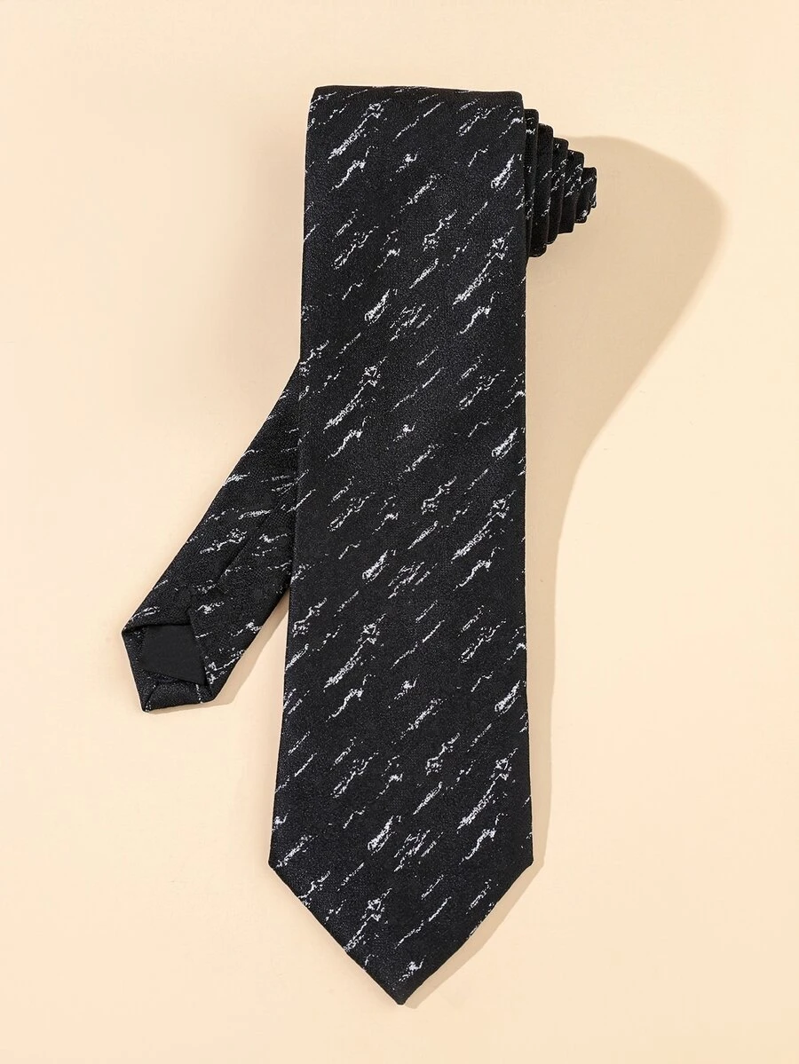 Men Graphic Pattern Tie - Black and White - View 1