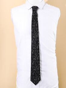 Men Graphic Pattern Tie - Black and White - View 2