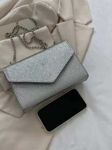 Quyến rũ, thanh lịch, tinh tế, yên tĩnh sang trọng, sành điệu, sang trọng, sáng bóng, túi vuông có nắp chuỗi lấp lánh, ví cô dâu hoàn hảo cho đám cưới, túi buổi tối và sự kiện tiệc tùng, túi ăn tối cho cô gái dự tiệc, phụ nữ - Bạc - Xem 4