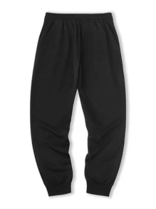 ROMWE MEN Guys Floral Print Sweatpants - Black - View 2
