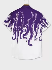 ROMWE MEN Street Life Hombres Camisa de pulpo con estampado de mano - Multicolor - Ver 2