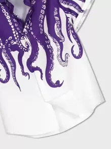 ROMWE MEN Street Life Hombres Camisa de pulpo con estampado de mano - Multicolor - Ver 3